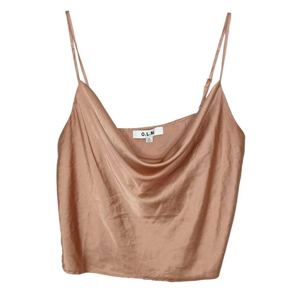 O.L.M Carmel Satin Cowl Drape Neck Crop Tank Top Womens XL Minimalist Neutral